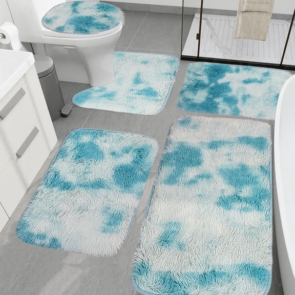 Blueek Mixed Colors Bath Mats Set - 5Pcs Toilet Mats, 16"x24" Soft Non-Slip Bathroom Rugs, Thick Water Absorbent & Machine Washable