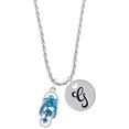 thumbnail image 1 of Delight Jewelry Silvertone Blue Open Plumeria Flower Flip Flop Silvertone Script Initial Disc - G - Charm Necklace, 20"+3", 1 of 4