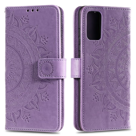 Allytech Galaxy Ultra Case 6.9-inch  PU Leather Sunflower Embossed Shockproof Stand Slim Fit Folio Flip Hand Wrist Strap Cards Slots Wallet Case Cover for Samsung Galaxy S20 Ultra 2020 Purple