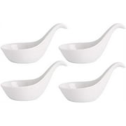 Farmhouse Decor Porcelain Dipping Bowls Sauce Dishes - Set of 4 Elegant White Soy Sause Dish (1/2 Oz Spoon Shaped)