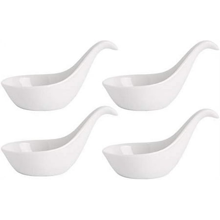 Farmhouse Decor Porcelain Dipping Bowls Sauce Dishes - Set of 4 Elegant White Soy Sause Dish (1/2 Oz Spoon Shaped)