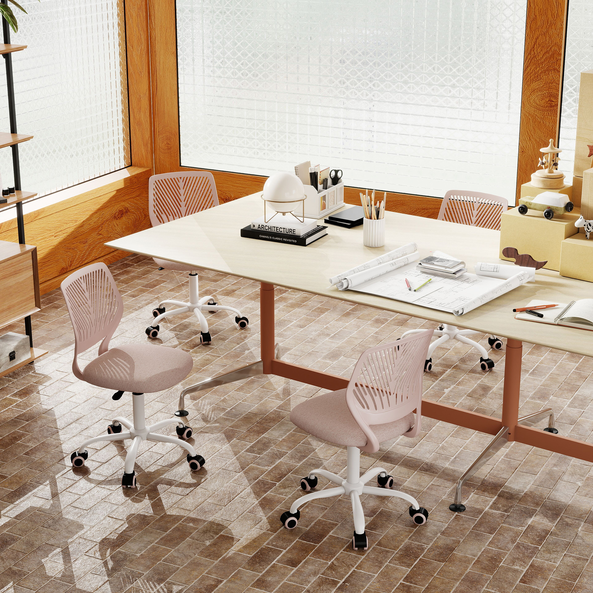 Homy Casa School Student Desk Chair Set of 2, Ergonomic Classroom Task Chairs, Blush Pink