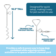 Carlson Triangle Stake for Pet Tie-Out Installation, 18.3 Inches Tall, Secure with Triangle Top and Screw-Shaped Body