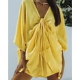 thumbnail image 4 of 2022 European And American Fashion Simple Seven-point Sleeve Cotton Pajamas Set Loose Pajama Pants Double-layer Yarn Design Sense Ladies Home Clothing Yellow L, 4 of 6