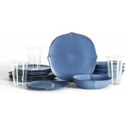 Baskerville 16-Piece Dinnerware Set Stoneware, Borosilicate Glass, Green