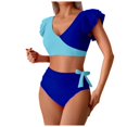 thumbnail image 2 of Linfrsh Women's High Waisted Bikini Sets Sexy Two Piece Swimsuits Color Block Cheeky High Cut Bathing Suits Womens Bikini Set Blue,XL, 2 of 5