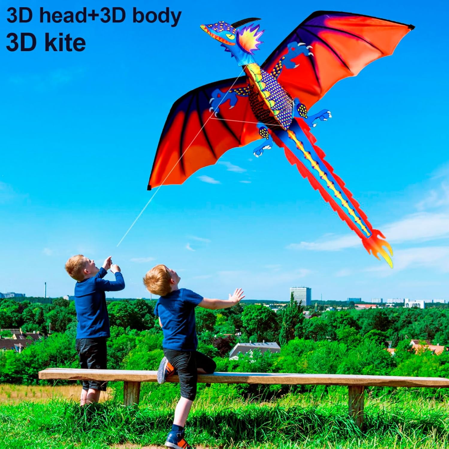 -Upgrade Classical Dragon Kite Stereoscopic Dragon Kites for Kids & Adults Easy to Fly for Beginner Easter 55inch x 62inch Single Line with Tail