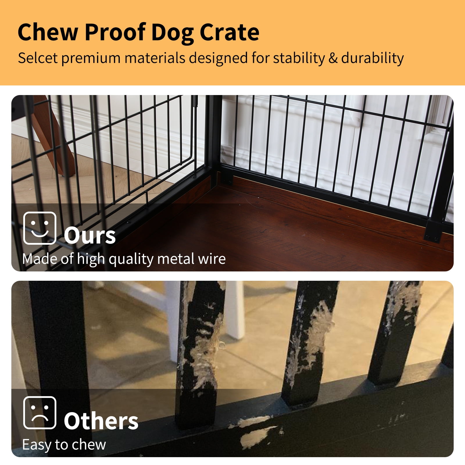 Dog Crate Furniture Indoor Dog Crate End Table Heavy-Duty Dog Cage with Dog Mat, Three-Door Dog House Brown