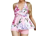 thumbnail image 2 of Viluyesy Womens Plus Size Swimsuits, Floral Prints Ruffles Tops with Shorts Swimwear Bathing Suits 2-Piece Pink 5XL, 2 of 7