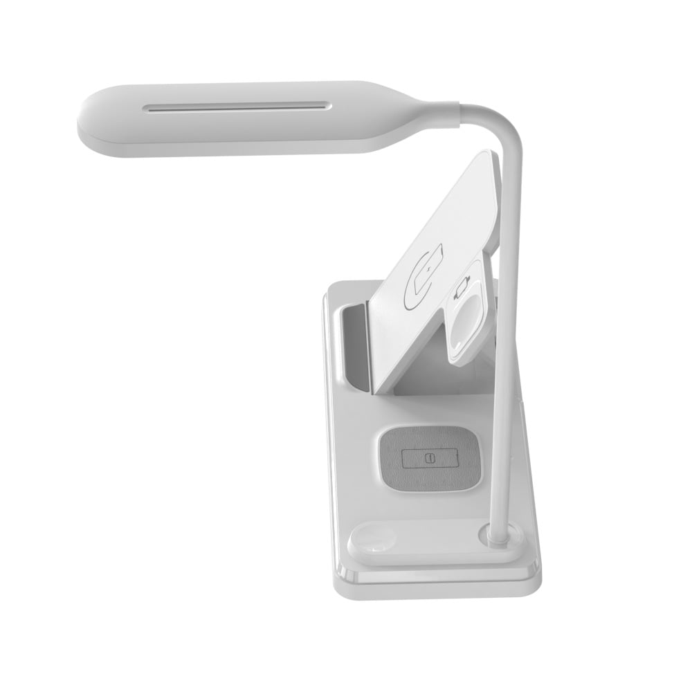 15W Multi-Function Foldable Wireless Charger with LED Night Light and Phone Stand, Compatible with i-Watch/i-Phone/Air-Pods, Portable Design-White