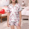 thumbnail image 2 of Gelikeya Pink Puff 2 Piece Outfits for Girls Bow Printed Pajama Set Silk Lapel Button Down Short Sets Cute Preppy Clothing Sets 2-13Y (Kids, 021-Light Pink, 8-9 Years), 2 of 5