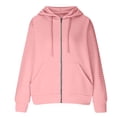 thumbnail image 3 of Pullovers Shirts Ladies Winter Fall Oversized Hooded Long-sleeved Bubble Cuff Off the Shoulder Open Front Solid Color Zip-Up Ribbed Knit Hoodie Cardigan(Pink,S), 3 of 4
