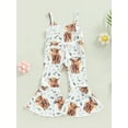 thumbnail image 4 of Genuiskids Toddler Baby Girl Western Outfit Bell Bottom Romper Cow Sleeveless Strap Flare Jumpsuit Pants Toddler Girl Summer Boho Clothes 1-5T, 4 of 8