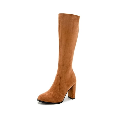 

Jikolililili Women S Shoes Fashion Minimalistic Solid Color Comfortable Zipper High Heel Thick Heel Boots Autumn Winter Shoes Christmas 2022 Deals Clearance
