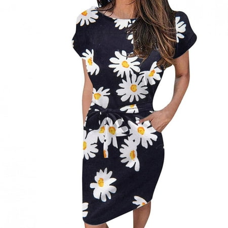 

Dresses for Women Black Dress Women Leisure Crewneck Straps Short Sleeve Floral Print Loose Fit Dress with Pocket Dress Pants Women Long Dresses for Women Clearance 2023 Black XL