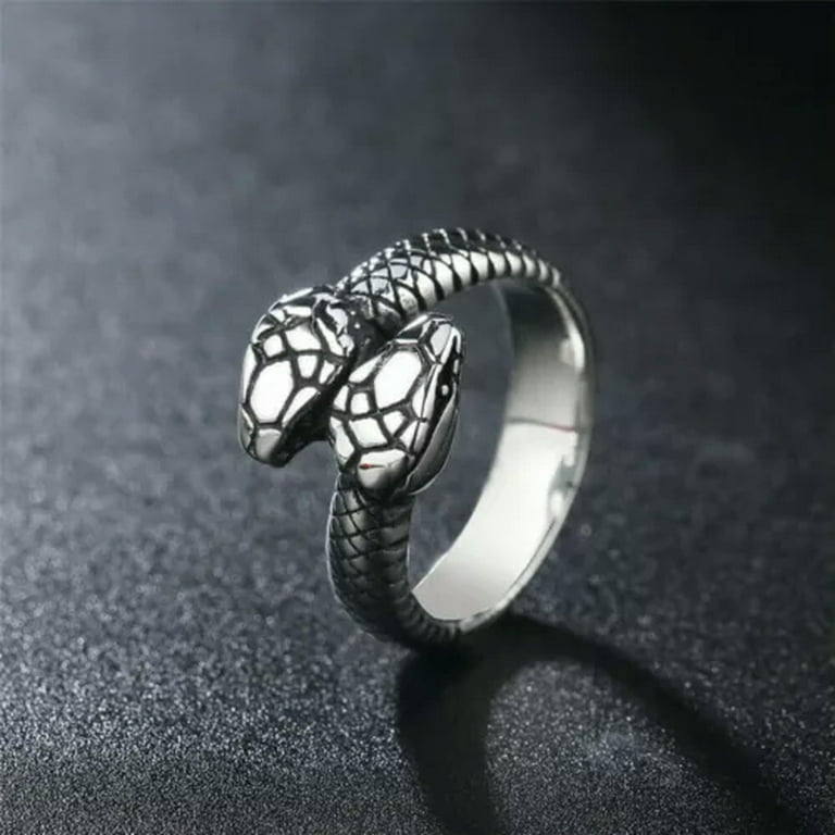 Men Women Double Snake Head Loop Animal Statement Stainless Steel