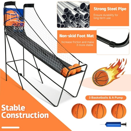 Costway - Foldable Single Shot Basketball Arcade Game W/Electronic Scorer 3 Basketballs - Black