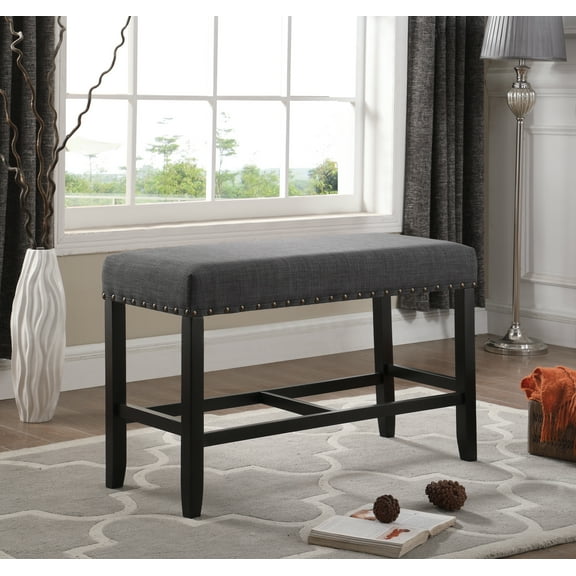 CoSoTower Fabric Counter Height Dining Bench with Nailhead Trim, Grey