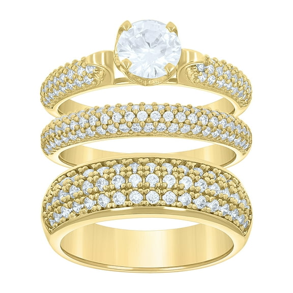 14k Gold Womens Two-Tone Cz Trio His Hers Cluster Center Stone Wedding Engagement Bridal Set Ring