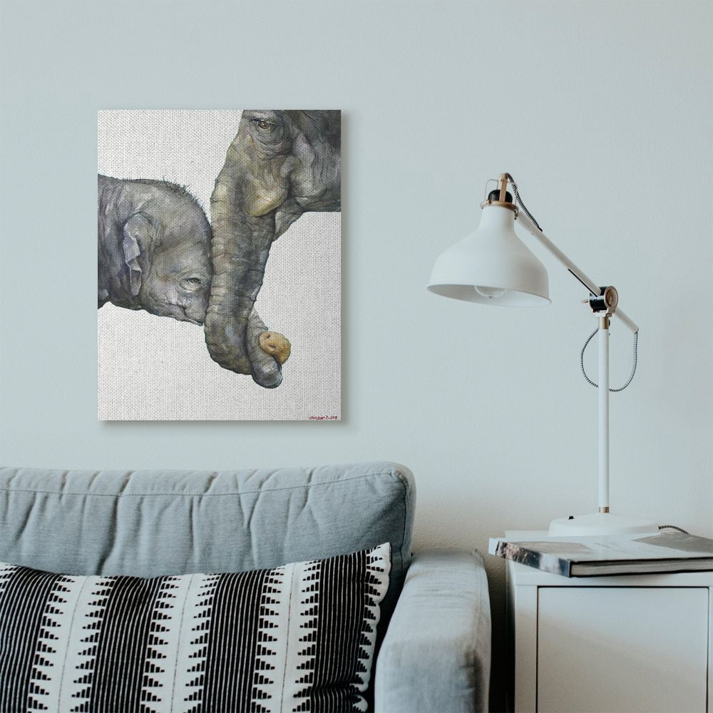 Stupell Industries Cute Baby Elephant Family Animal Watercolor Painting Canvas Wall Art by George Dyachenko