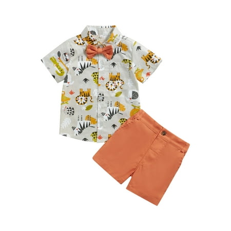 

Bagilaanoe 2pcs Toddler Baby Boy Short Pants Set Animal Print Short Sleeve Shirts Tops + Shorts 1T 2T 3T 4T 5T 6T Kids Casual Summer Outfits