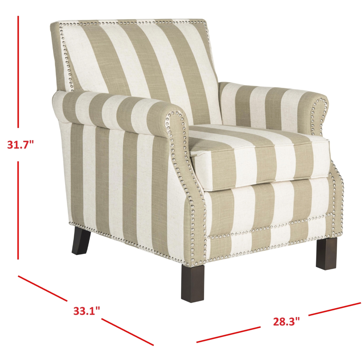 SAFAVIEH Easton Rustic Glam Upholstered Club Chair w/ Nailheads, Olive/White - image 4 of 7