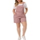thumbnail image 2 of Overoles cortos de mezclilla para mujer de tallas grandes Agnes Orinda, con dobladillo enrollado y bolsillo, 3X, color rosa, 2 of 6