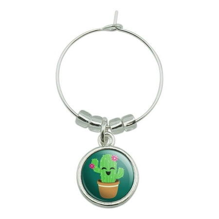 Cute Cactus in Pot with Pink Flowers Wine Glass Charm Drink (Best Way To Drink Port Wine)