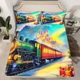 thumbnail image 2 of Erosebridal Ensemble de Draps de Lit Train Rouge Vert Taille Simple, Cadeaux de Bonne Année Ensemble de Literie, Décoration de Chambre d'Enfant, 3 Pcs, 2 of 6