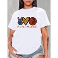 thumbnail image 1 of T-Shirt Décontracté pour Femmes avec Imprimé Cœur et Basketball, Col Rond, Manches Courtes - Polyester Respirant, Lavable en Machine, Coloré, Col Rond, Style Décontracté, Printemps/été/automne, 1 of 7