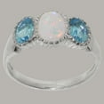 thumbnail image 3 of LBG British Made 14k White Gold Natural Opal & Blue Topaz Womens Anniversary Ring - 33 size options - Size 10, 3 of 7