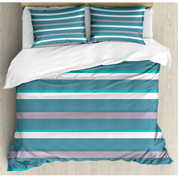Striped King Size Duvet Cover Set, Turquoise King Size Bedding Sets