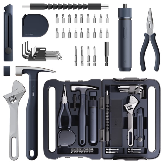 HOTO 40-Piece Tool Set, Household Tool Kits, LED Electric Screwdriver 3 Torque, Home Repair Tool Kit with Case for Diy, Garage & Office
