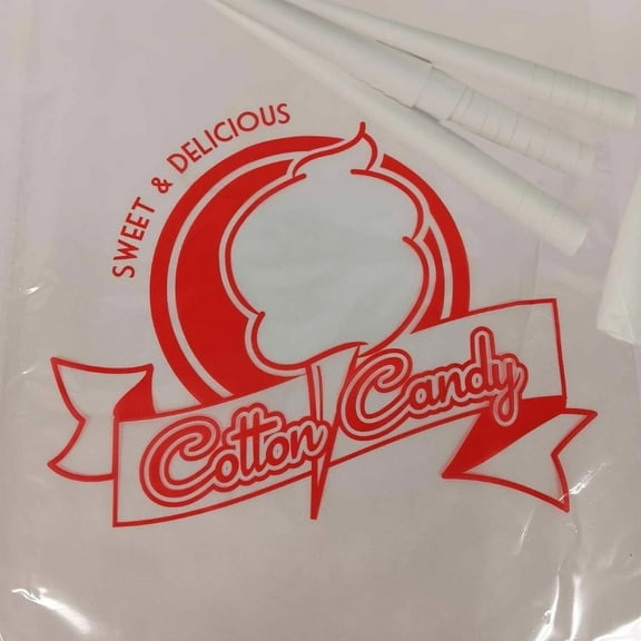 Oasis Supply, Heavy Duty White Cotton Candy Cones and Printed Cotton Candy Bags, 100 bags and 100 cones