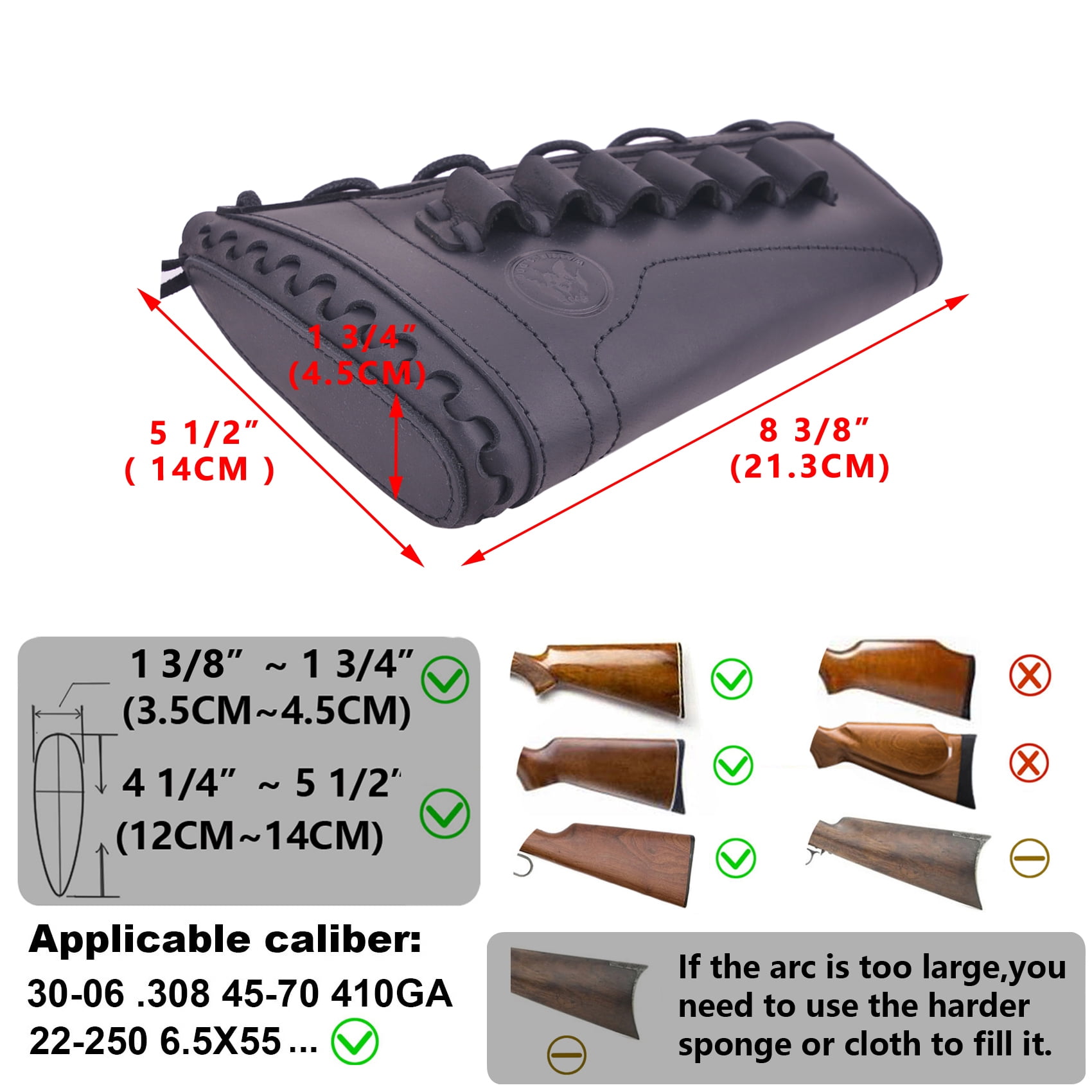 Leather Rifle Buttstock Cover Sleeve with Rifle Ammo Holder .308 .45/70 .40/65 410 .22-250 for Left Handed