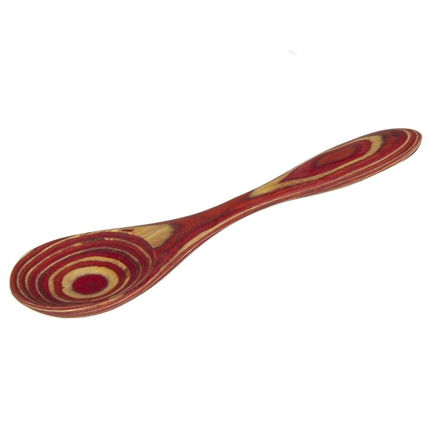 Island Bamboo 8" Red Pakkawood Small Wooden Soup / Cooking Spoon, The