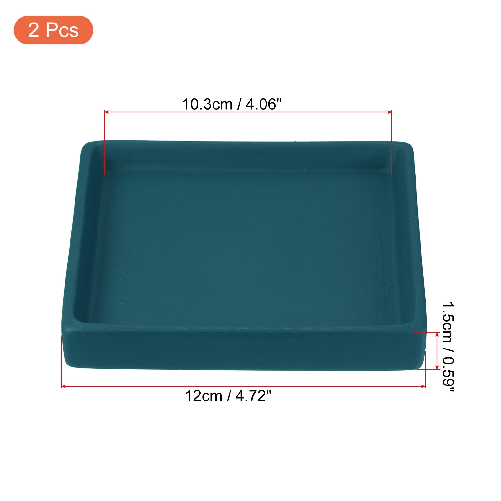 Uxcell 5" Ceramic Square Planter Saucer Flower Pot Drip Tray Coaster, Dark Green 2 Pack