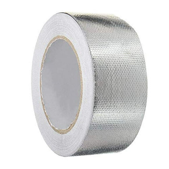 Zhuge Glass Fiber Cloth Aluminum Foil Tape, Fireproof Self-Adhesive Tape High Temperature Leak Proof Tin Foil Paper Duct Tape Seal Pipe Insulation Tear Resistance Metal Repair 2" x 82' Roll - Silver