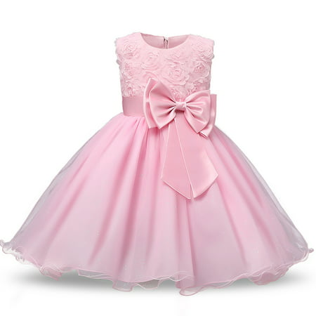 Formal Party Dresses Baby Teenage Girl Clothes Kids Toddler Birthday Bow Outfit Costume Children Graduation Princess Gowns Pink 100cm