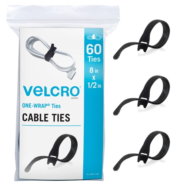 Bridas para cables marca VELCRO, resistentes, reutilizables, 60 unidades, 20 cm, negras