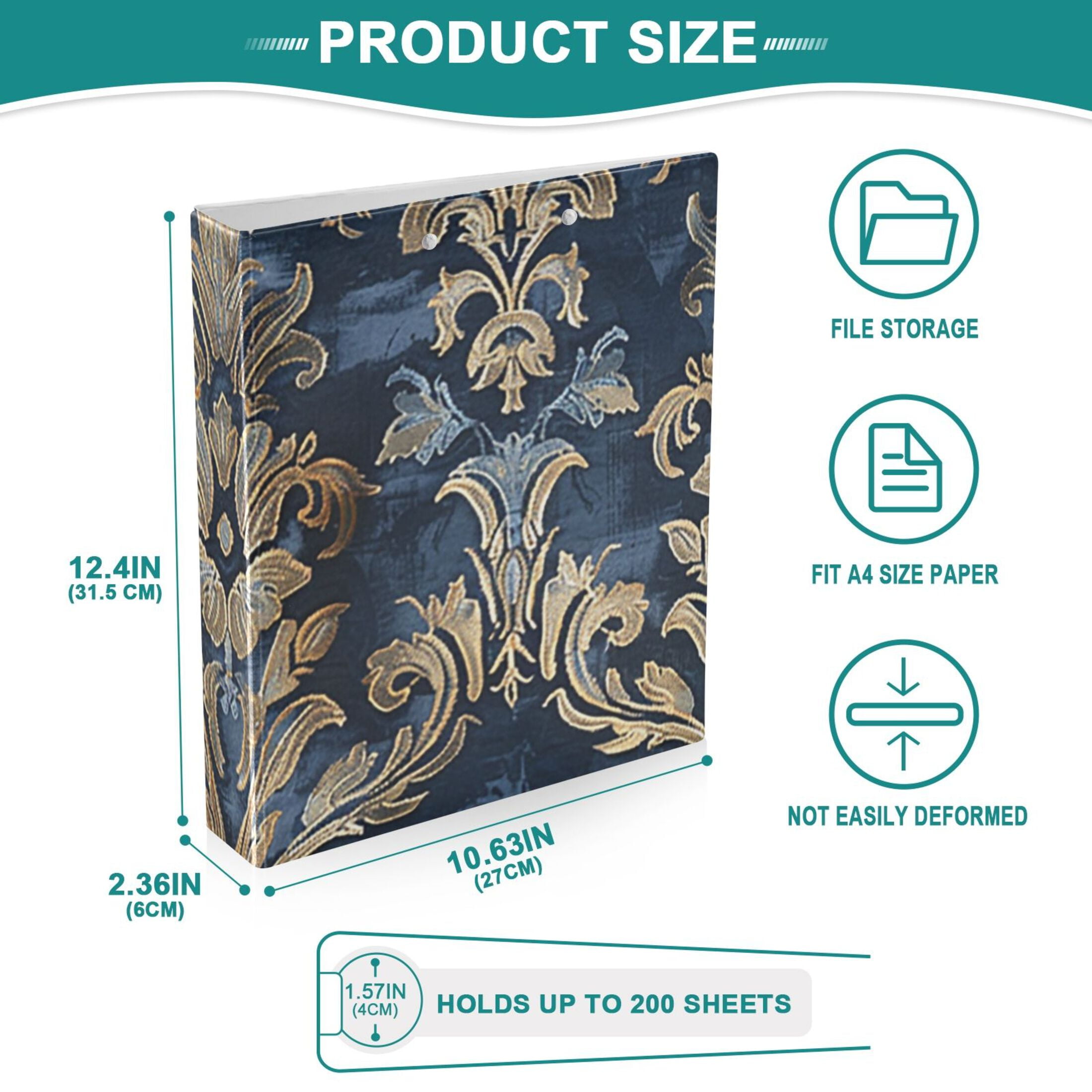 Boho Floral 3 Ring Binders 1.5 inch Hardcover File Folders with Interior Pockets A4 Size Organizer for School Office Hospital