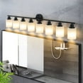 thumbnail image 2 of ACE-LIGHTS,Modern 8-Lights Vanity Bathroom Mirror Light with Frosted White Glass(Bulbs Not Included),Contemporary Wall Sconce for Bathroom,Dressing Room,Bedroom,Living Room(Black), 2 of 9