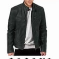 thumbnail image 4 of Southern Winter Warm Button Fashion Motorcycle Men's Multi-Pocket PU Jacket Stand Collar Zipper Open Cardigan Leather Jacket, 4 of 10