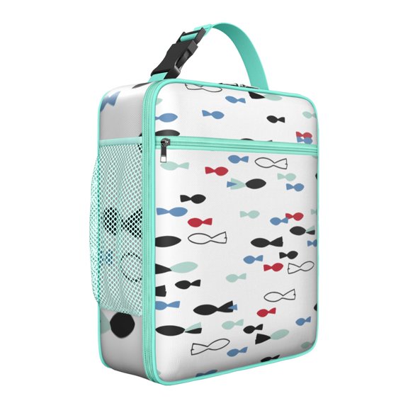 Leakproof Insulated Lunch Bag with Mesh Side Pocket, Hands-Free Handle, Portable Lunch Box with Tropical Fish, Ocean Creatures, Beach Marine Life, Coral, Summer, Sand & Nautical Art
