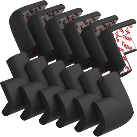 XIBUFE 12 Pack Soft Corner Protector Baby Proofing Edge and Corner Guards,Safety Pre-Taped Rubber Foam Furniture Bumper for Fireplace,Table,Stair,Cabinet(Black)