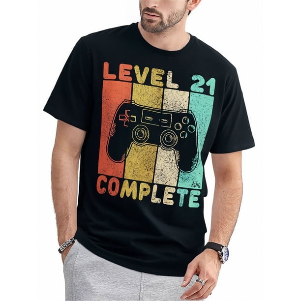 Camiseta de 21 cumpleaños para hombre, camiseta de juego para hombre, camiseta completa de nivel 21, camisetas de ocio