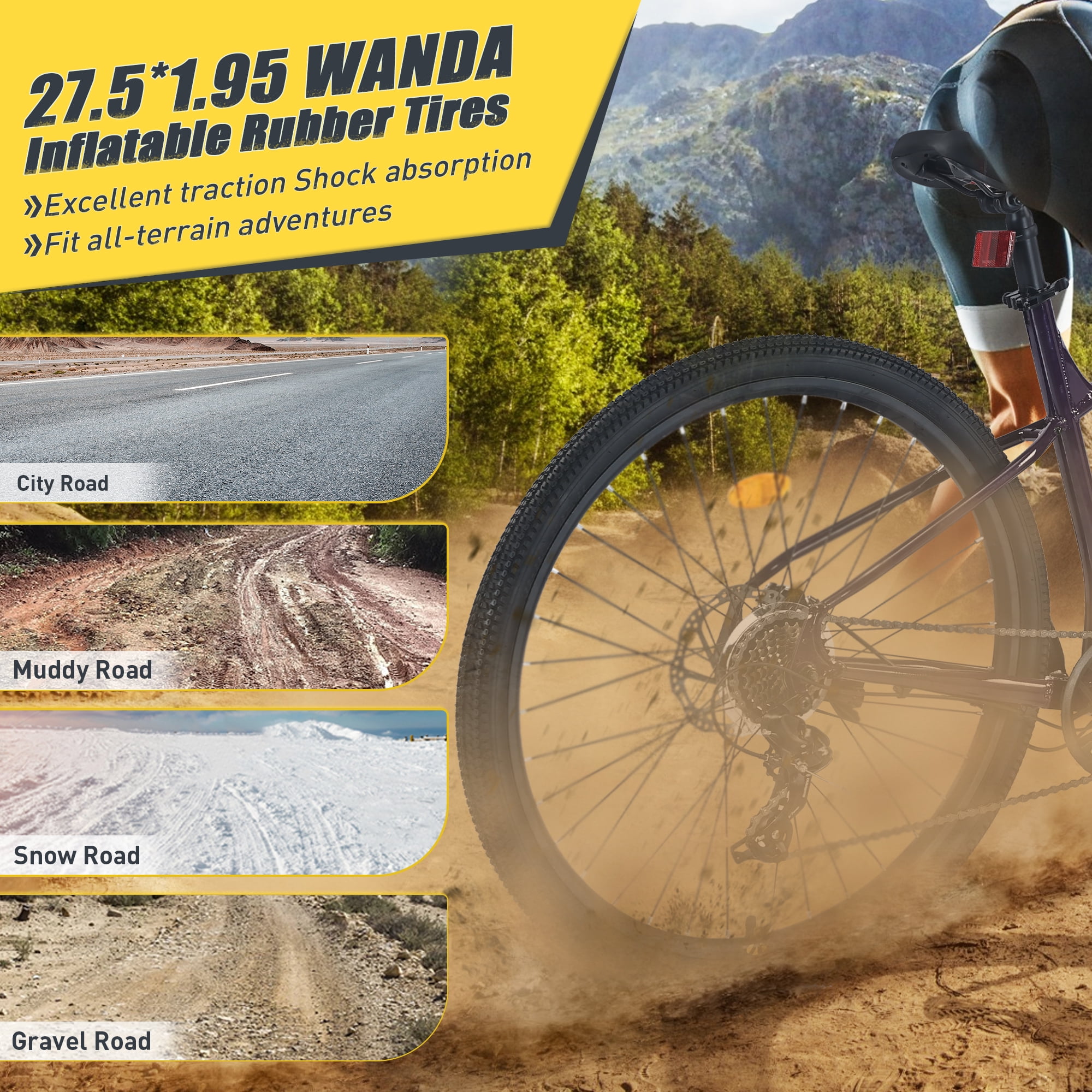 Ambifirner 27 inch Men Mountain Bike - 8-Speed Gear System & Wanda All-Terrain Tires - 85% Pre-Built Cycling Bike