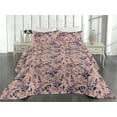 thumbnail image 2 of Ambesonne Tropical Quilted Bedspread Set 3 Pcs, Japan Vibe Leaf Romance, Queen, Dark Indigo Coral Pink, 2 of 4