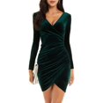 thumbnail image 1 of Vestido de fiesta fruncido bodycon de terciopelo de manga larga con cuello en V para mujer XL, 1 of 5