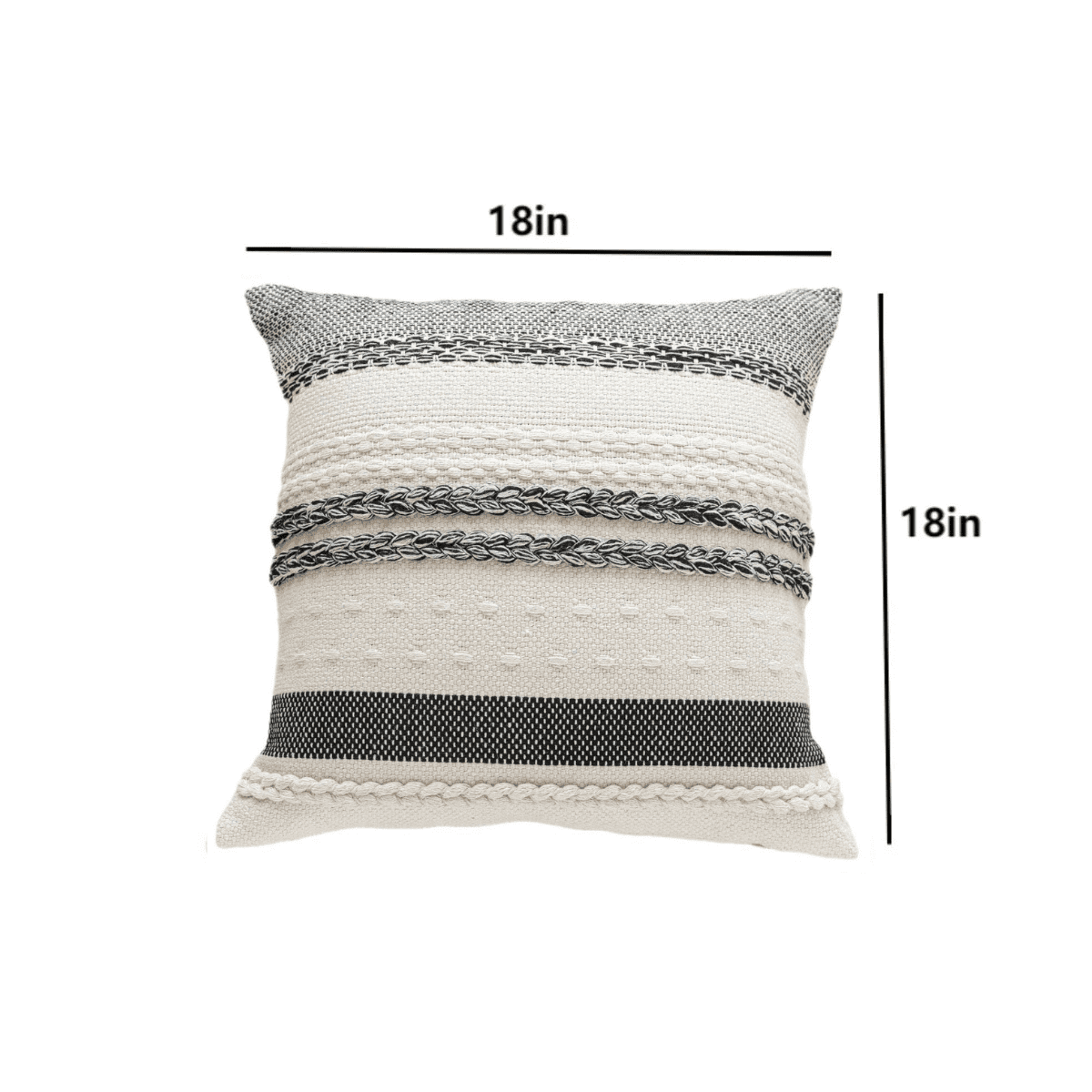 FTCBJJA Set of 2 Farmhouse Throw Pillow Covers 18x18 Striped Neutral Decorative Pillows Cushion Case for Sofa Couch Chair Bedroom Modern Decor, Black and Off White